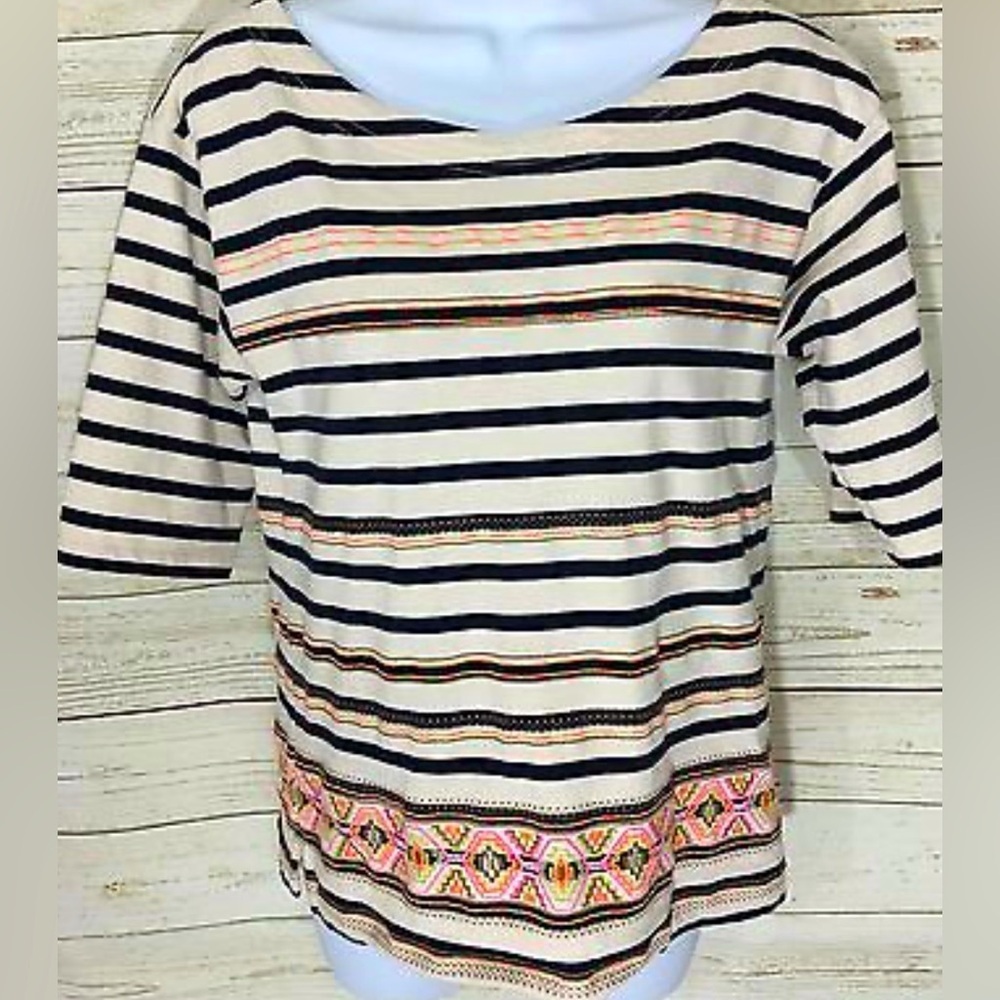 J Crew Aztec Striped Neon Embroidered Top Blouse Shirt XL
